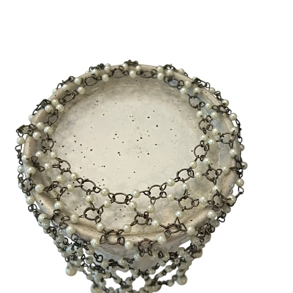 Vintage Clear Silver Chain & Beads Jacket For Candle Pillar Or‎ Bottle 4” X 5”